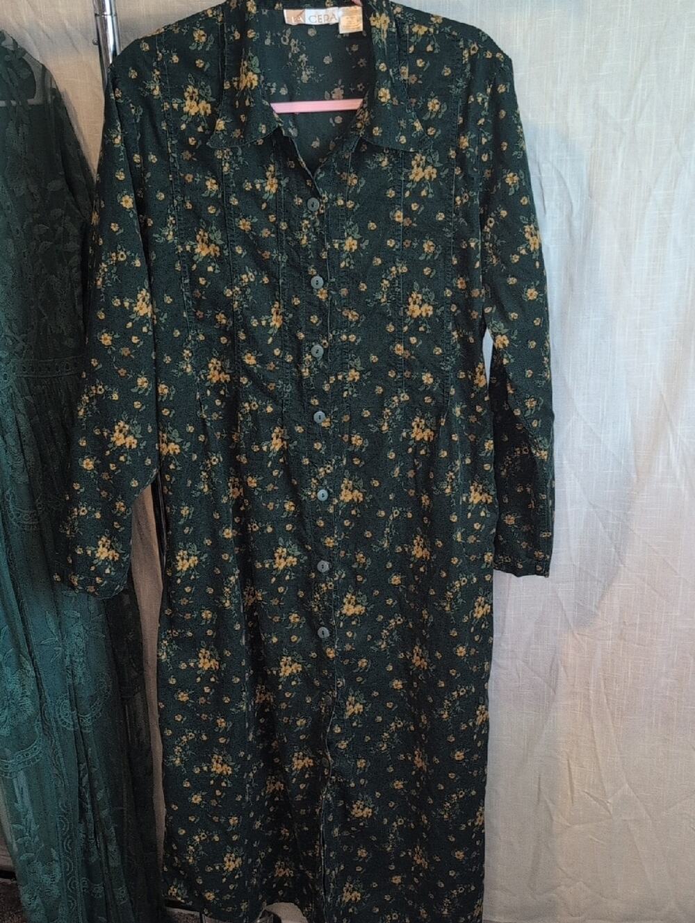 Dark Green Floral Button-Front